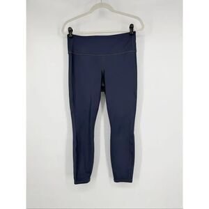 Athleta Size Medium Petite Shiny Steel Grey Blue High Rise Athletic Leggings EUC